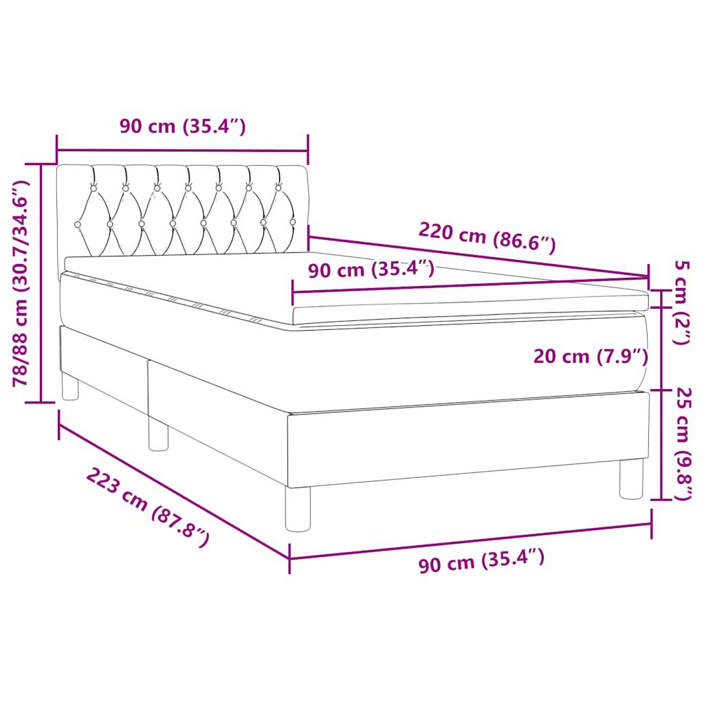 vidaXL Box Spring κρεβάτι με στρώμα σκούρο πράσινο 90x220 cm Velvet