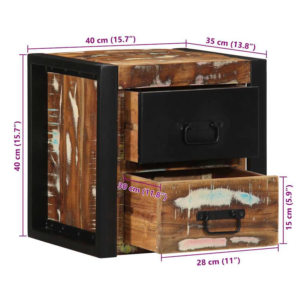 vidaXL Κομοδίνα 2 τεμάχια Πολύχρωμο 40x35x40cm Ξύλο μασίφ αναγεννημένο