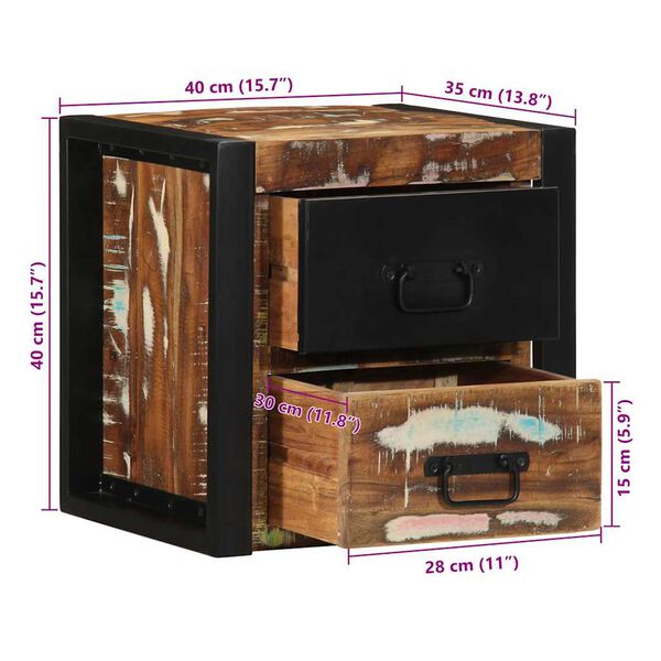 vidaXL Κομοδίνα 2 τεμάχια Πολύχρωμο 40x35x40cm Ξύλο μασίφ αναγεννημένο