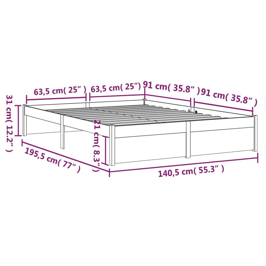 vidaXL Πλαίσιο Κρεβατιού 135 x 190 εκ. από Μασίφ Ξύλο Double