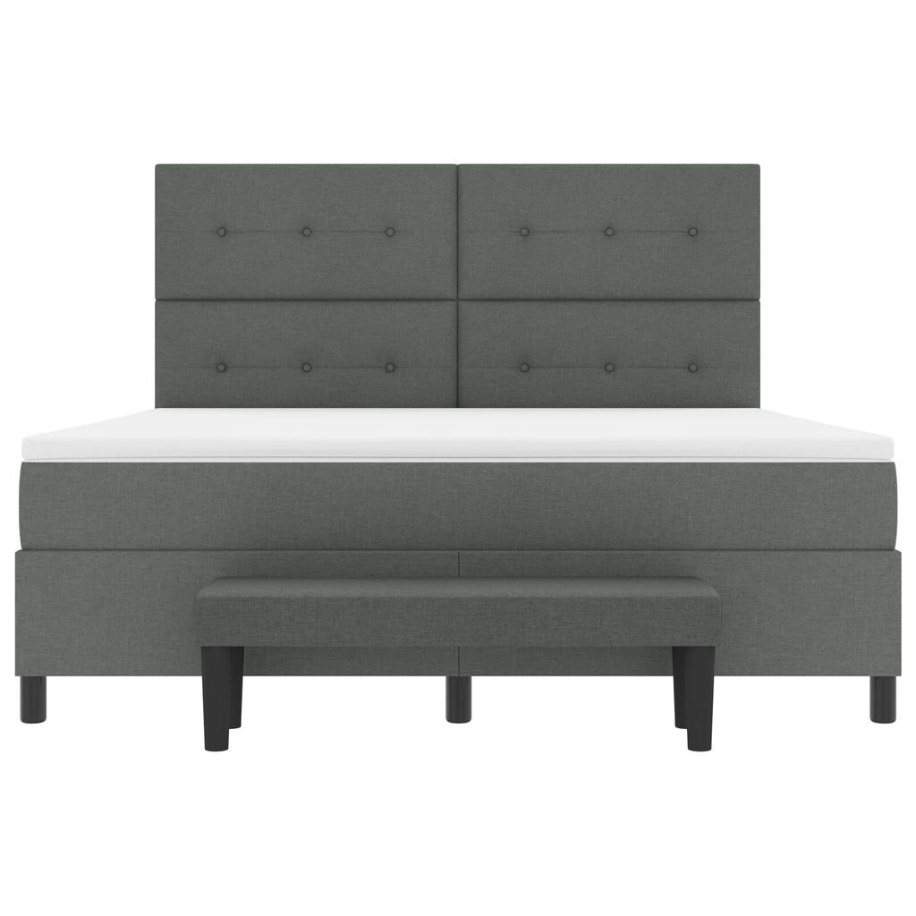 vidaXL Box Spring Κρεβάτι με Στρώμα & Πάγκο Σκούρο Γκρι 180x200 εκ. Ύφασμα