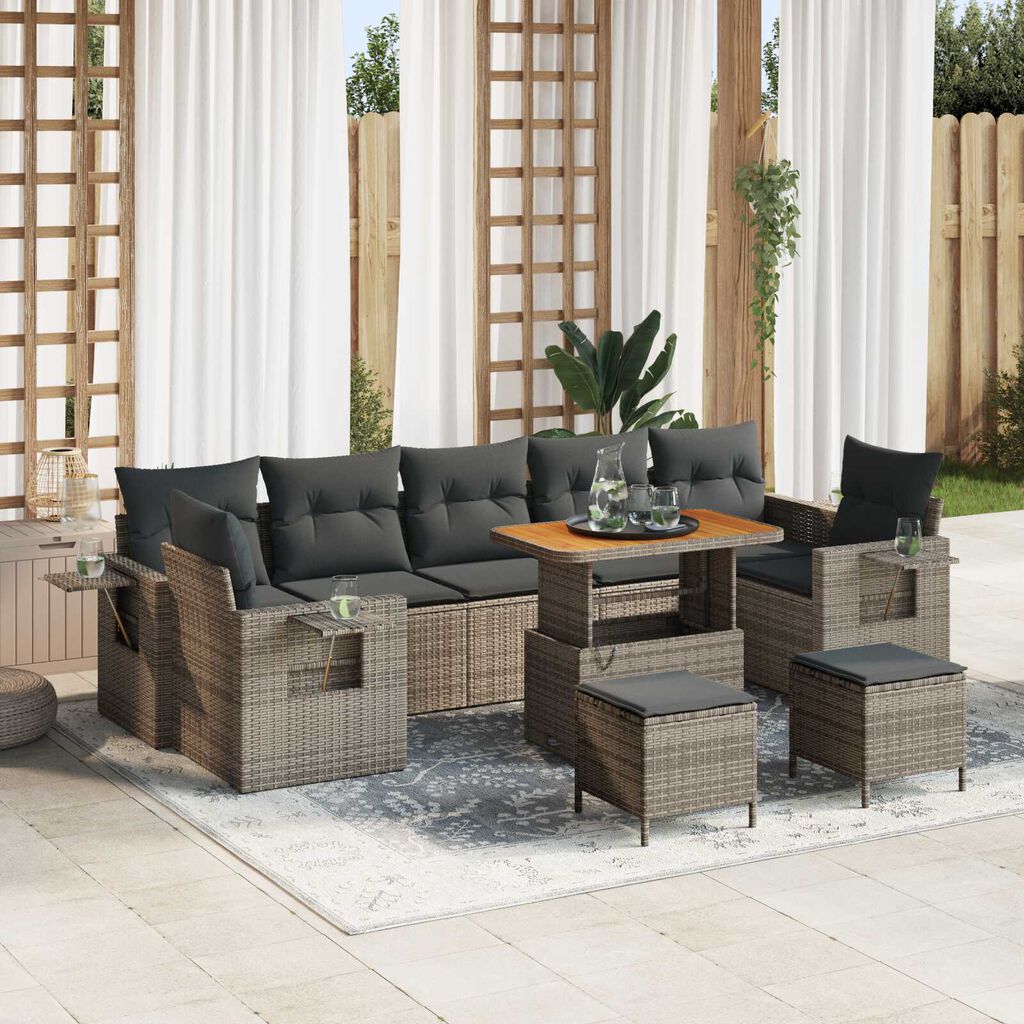 vidaXL Σετ Καναπέ Κήπου 10 pcs Γκρι συνθετικό ρατάν