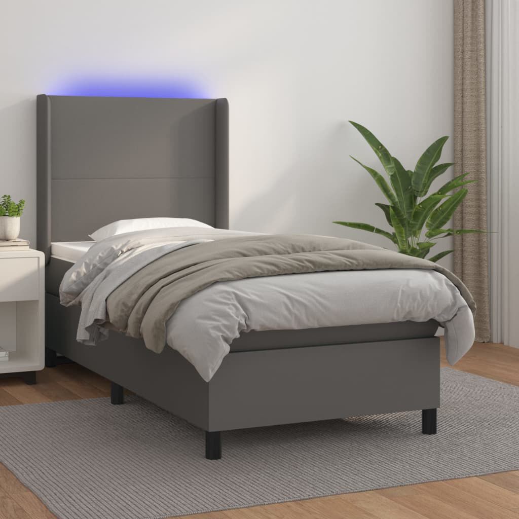 vidaXL Κρεβάτι Boxspring με Στρώμα & LED Γκρι 80x200 εκ. Συνθ. Δέρμα