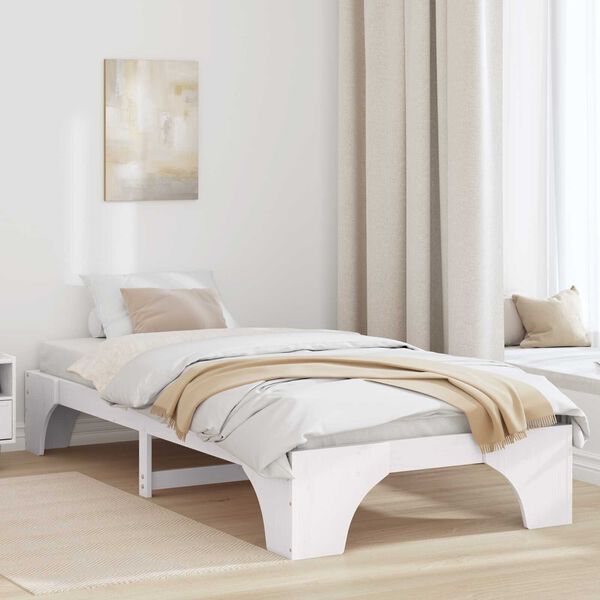 vidaXL Κρεβάτι Άσπρο Μασίφ ξύλο πεύκου 80 x 200 εκ Μινιμαλιστικό Κρεβάτι