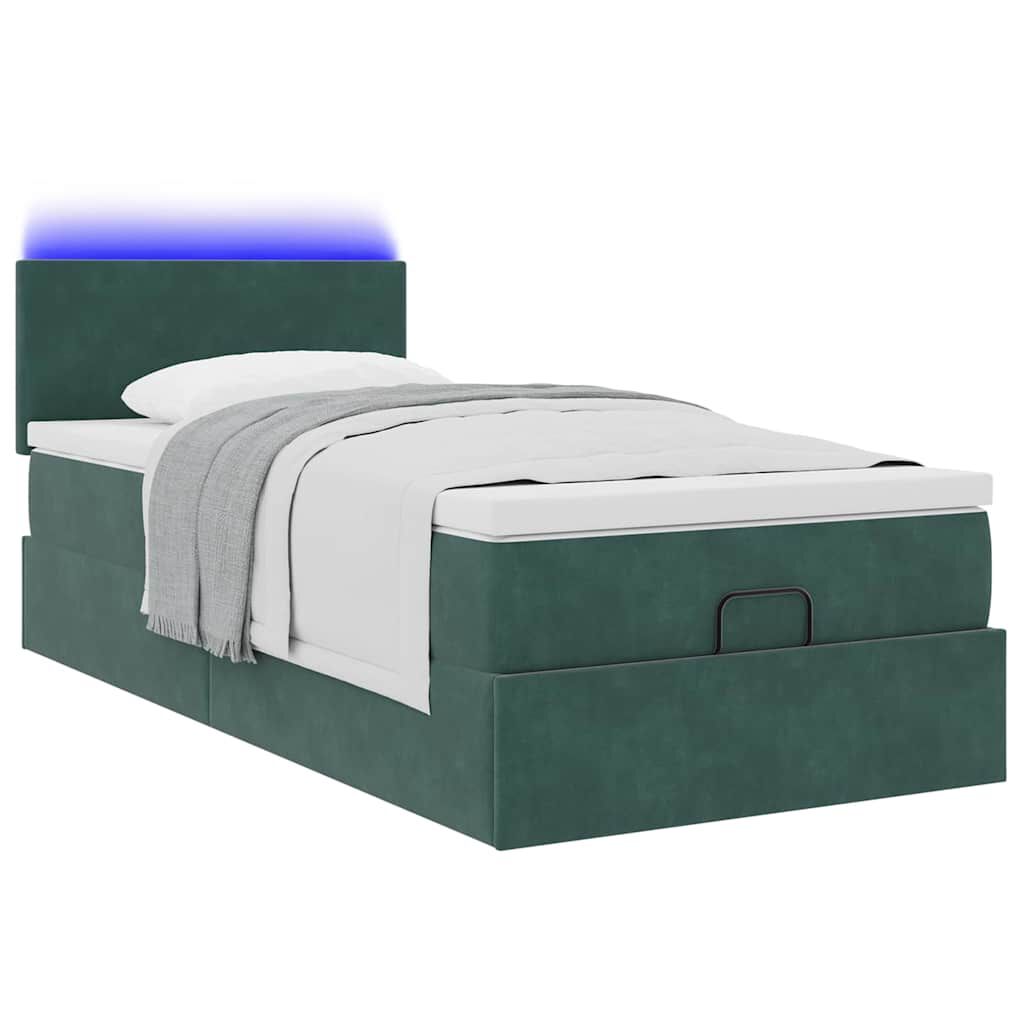 vidaXL Οθωμανικό κρεβάτι με στρώμα & LEDs Dark Green 80x200cm Velvet