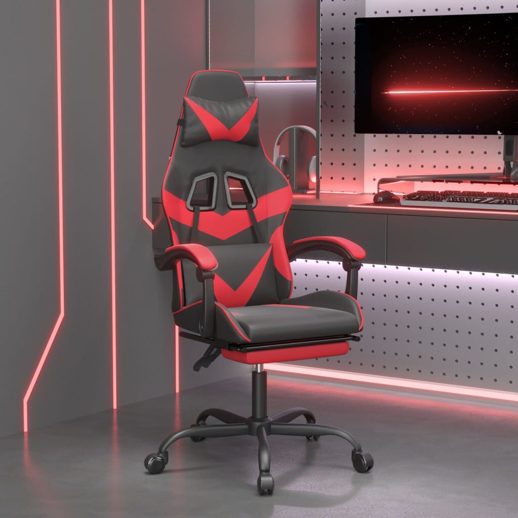 vidaXL Καρέκλα Gaming Μασάζ Υποπόδιο Μαύρο/Κόκκινο από Συνθετικό Δέρμα