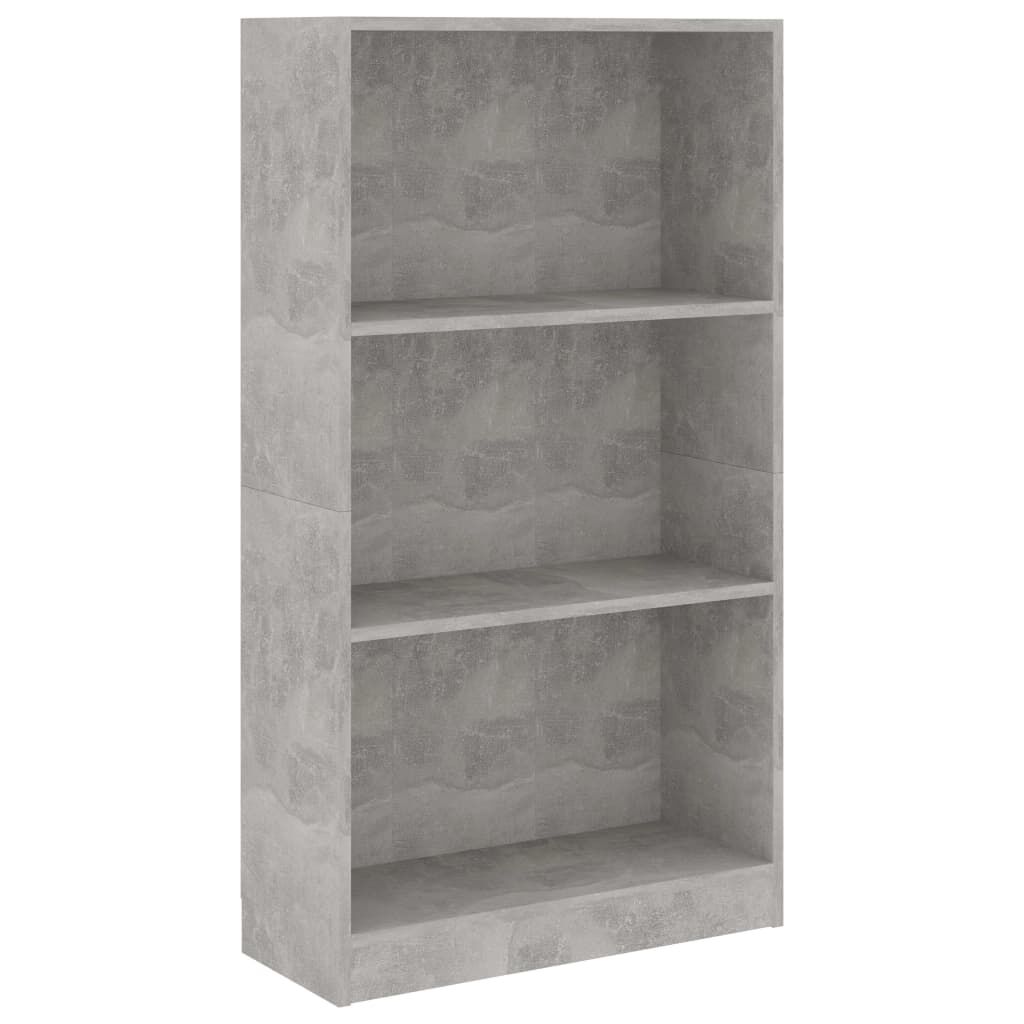 vidaXL Βιβλιοθήκη με 3 Ράφια Γκρι Σκυροδ. 60x24x109 εκ. Επεξεργ. Ξύλο