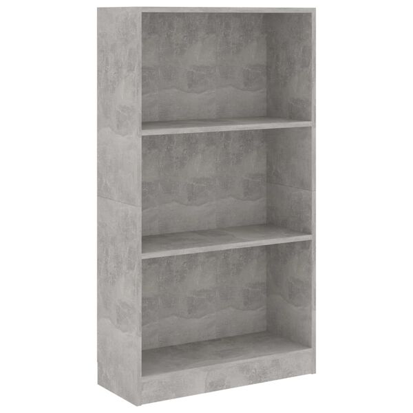 vidaXL Βιβλιοθήκη με 3 Ράφια Γκρι Σκυροδ. 60x24x109 εκ. Επεξεργ. Ξύλο