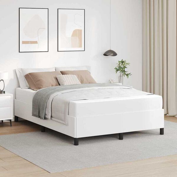 vidaXL Σκελετός κρεβατιού με στρώμα Λευκό 140 x 190 cm Τεχνητό δέρμα