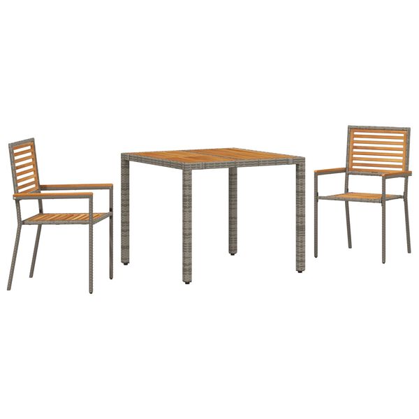 vidaXL Set Δείπνου Κήπου 3 Τεμαχίων με Γκρι Πολυ Ράτταν και Ακακία