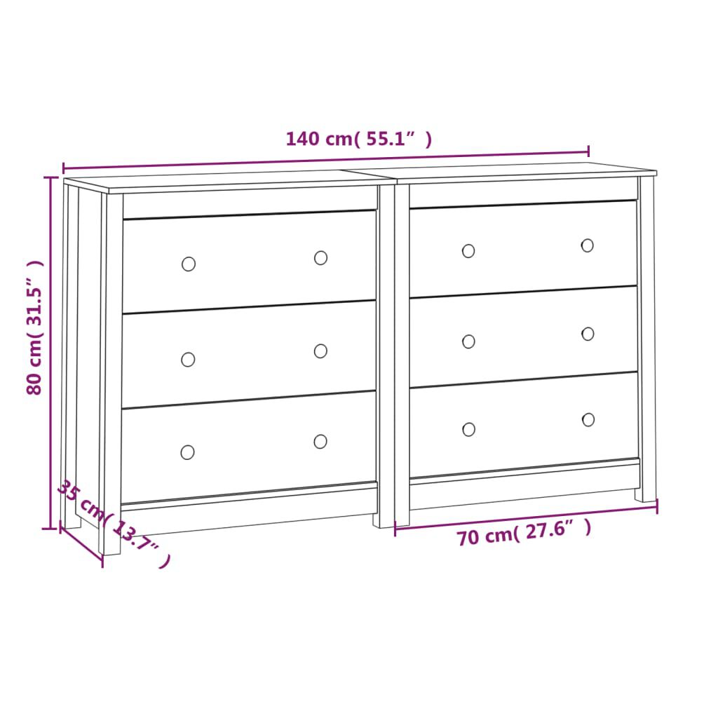 vidaXL Ντουλάπι Λευκό 140x35x80 εκ. από Μασίφ Ξύλο Πεύκου