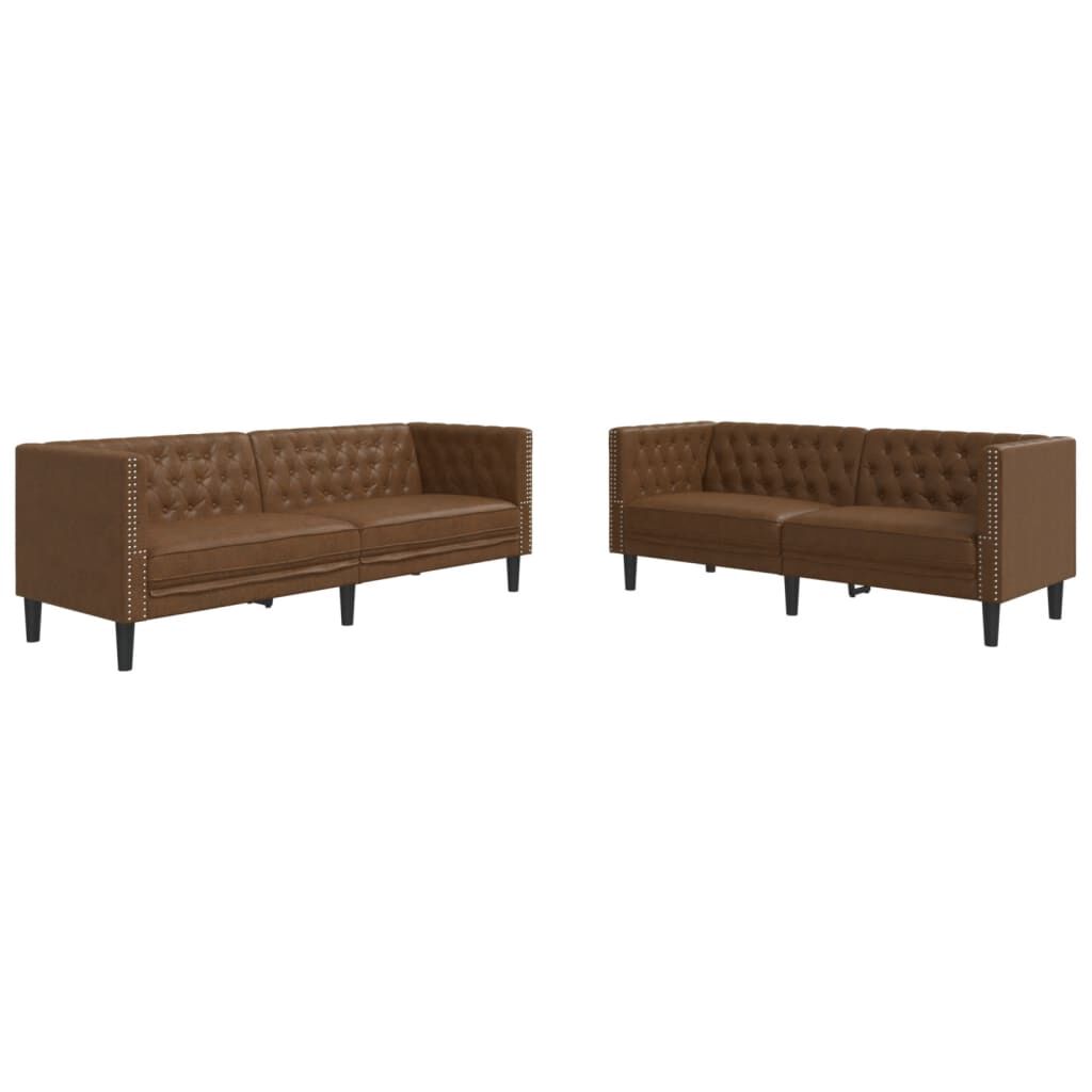 vidaXL Καναπές Chesterfield 2 τεμαχίων σετ καφέ δέρμα Faux Suede