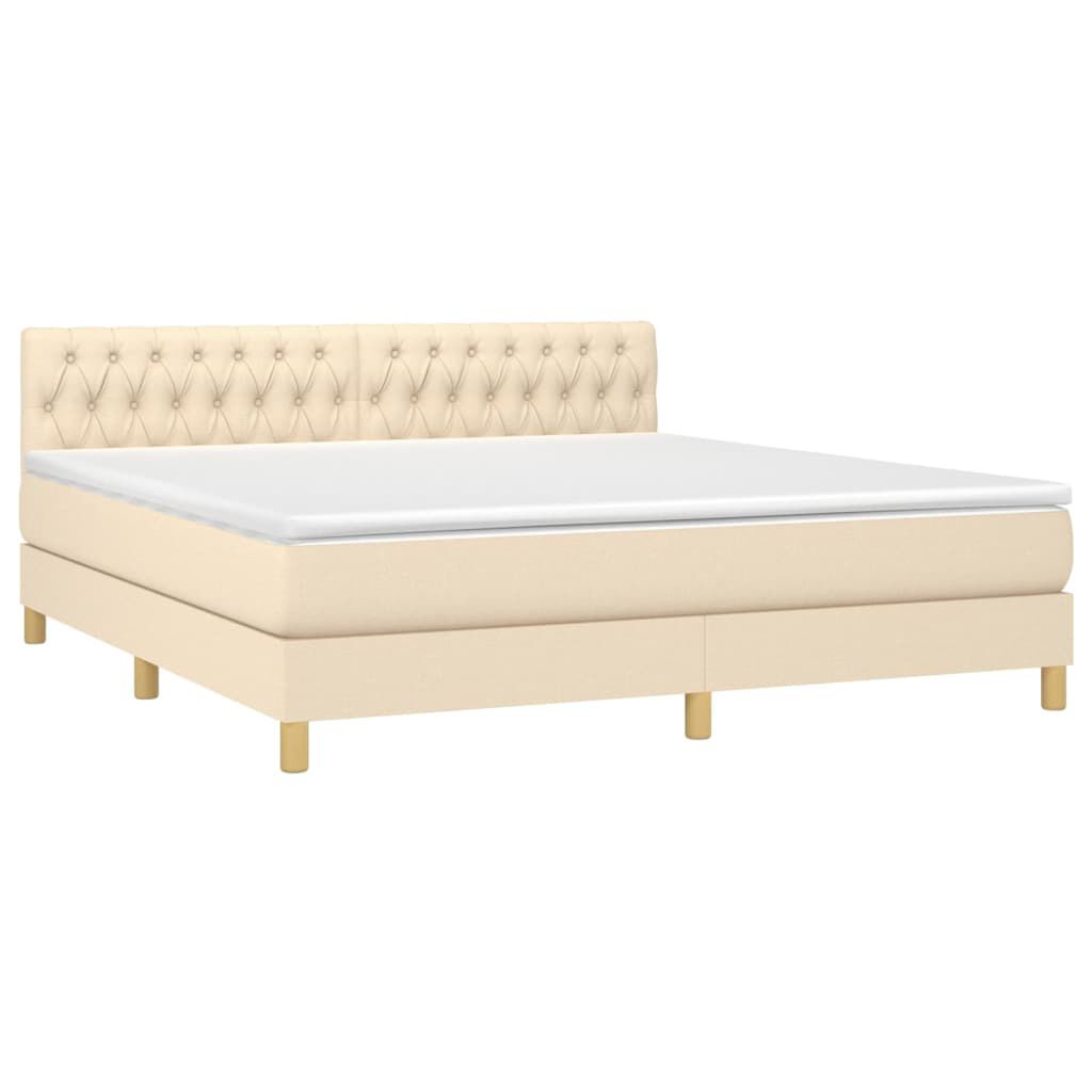 vidaXL Κρεβάτι Boxspring με Στρώμα & LED Κρεμ 180x200 εκ. Υφασμάτινο