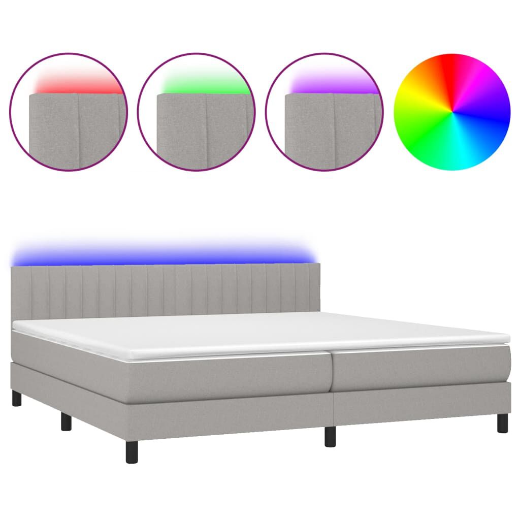 vidaXL Κρεβάτι Boxspring με Στρώμα & LED Αν.Γκρι 200x200εκ. Υφασμάτινο