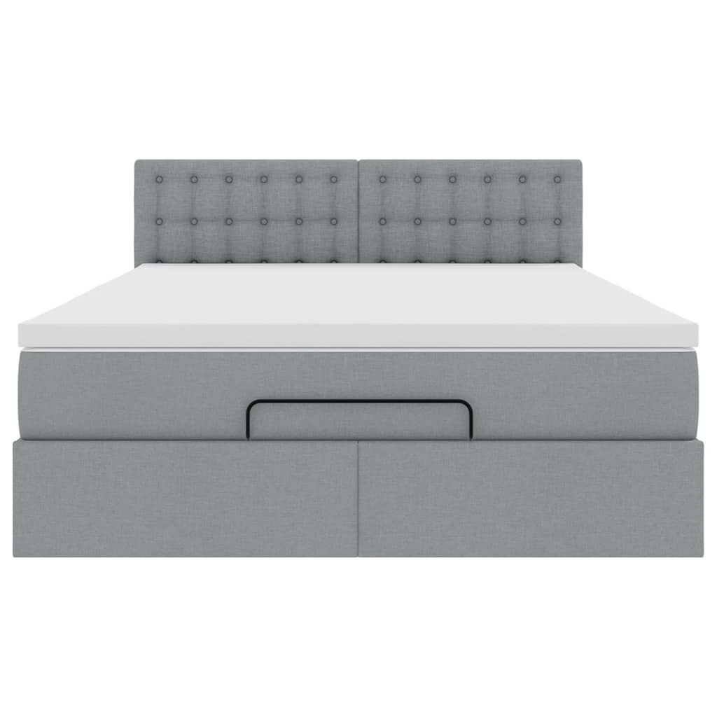 vidaXL Οθωμανικό κρεβάτι με στρώμα&LEDs Ανοιχτό γκρι 140x190cm Ύφασμα