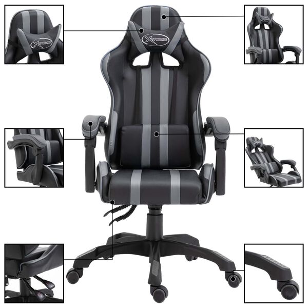 vidaXL Καρέκλα Gaming Γκρι από Συνθετικό Δέρμα