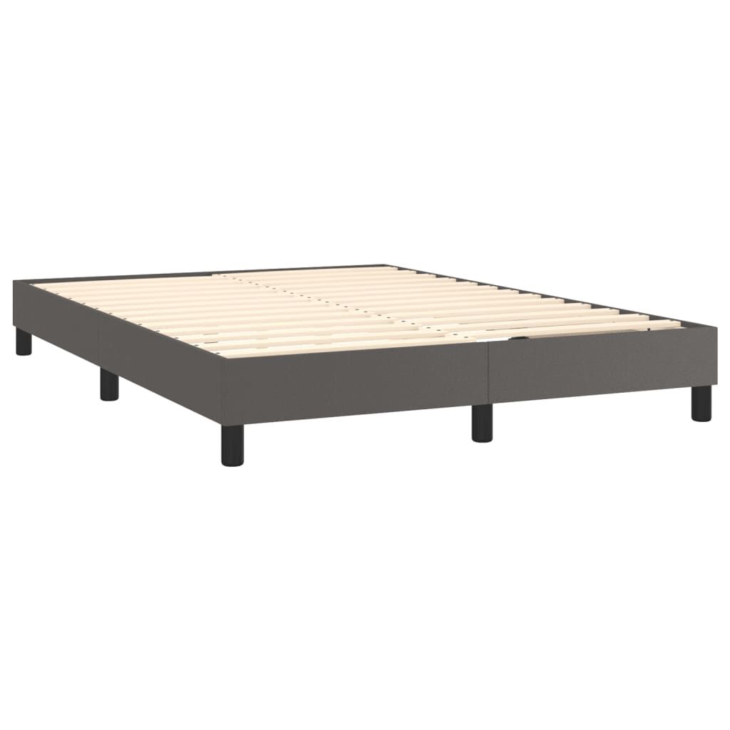 vidaXL Κρεβάτι Boxspring με Στρώμα & LED Γκρι 140x200 εκ. Συνθ. Δέρμα