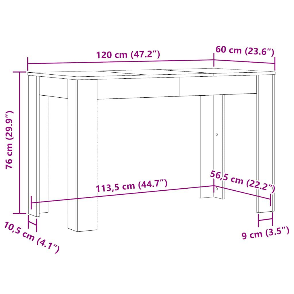 vidaXL Τραπεζαρία Αρτισιανή Δρυς 120x60x76 εκ. από Επεξεργασμένο Ξύλο