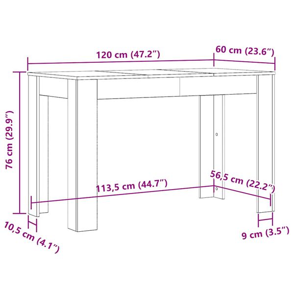 vidaXL Τραπεζαρία Αρτισιανή Δρυς 120x60x76 εκ. από Επεξεργασμένο Ξύλο