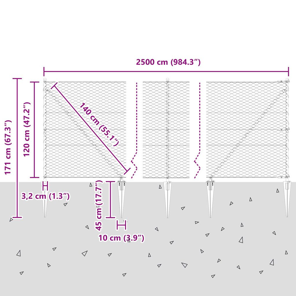 vidaXL Σετ Φράκτη Σετ 2 τεμαχίων Γκρι Μέταλλο 25 x 1.2 μ Ανθεκτικό