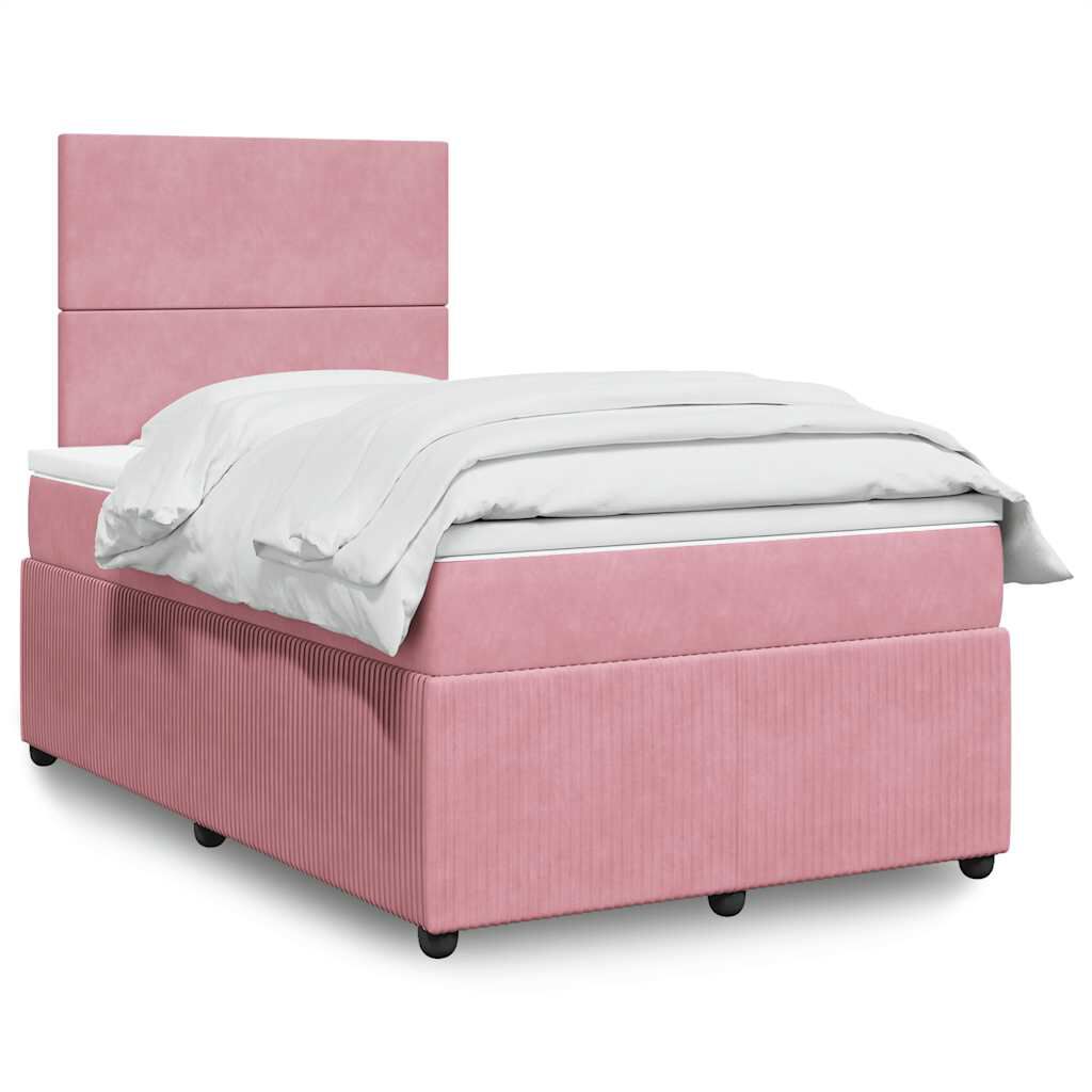 vidaXL Κρεβάτι Boxspring με Στρώμα Ροζ 120x200 εκ. Βελούδινο
