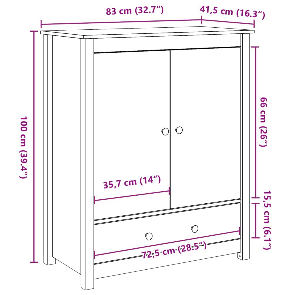 vidaXL Μπουφές Καφέ Μέλι 83x41,5x100 εκ. από Μασίφ Ξύλο Πεύκου
