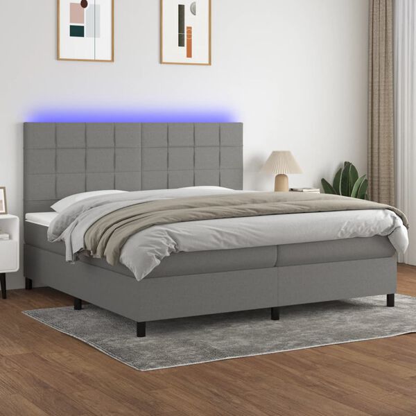vidaXL &Kappa;&rho;&epsilon;&beta;ά&tau;&iota; Boxspring &mu;&epsilon; &Sigma;&tau;&rho;ώ&mu;&alpha; & LED &Sigma;&kappa;.&Gamma;&kappa;&rho;&iota; 200x200&epsilon;&kappa;. &Upsilon;&phi;&alpha;&sigma;&mu;ά&tau;&iota;&nu;&omicron;