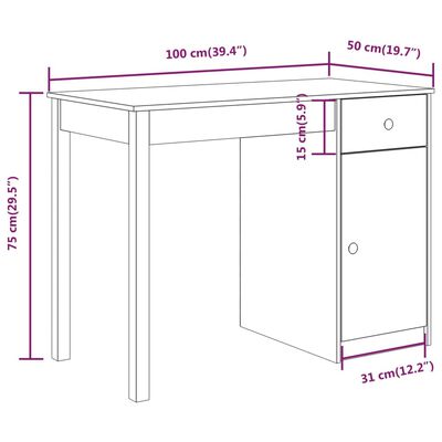 vidaXL Γραφείο Γκρι 100 x 50 x 75 εκ. από Μασίφ Ξύλο Πεύκου