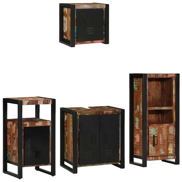 vidaXL Σετ Επίπλων Μπάνιου 4 pcs Πολύχρωμο Στερεό ανακτημένο ξύλο