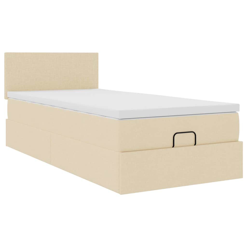 vidaXL Οθωμανικό κρεβάτι με στρώμα & LEDs Cream 90x200 cm Ύφασμα