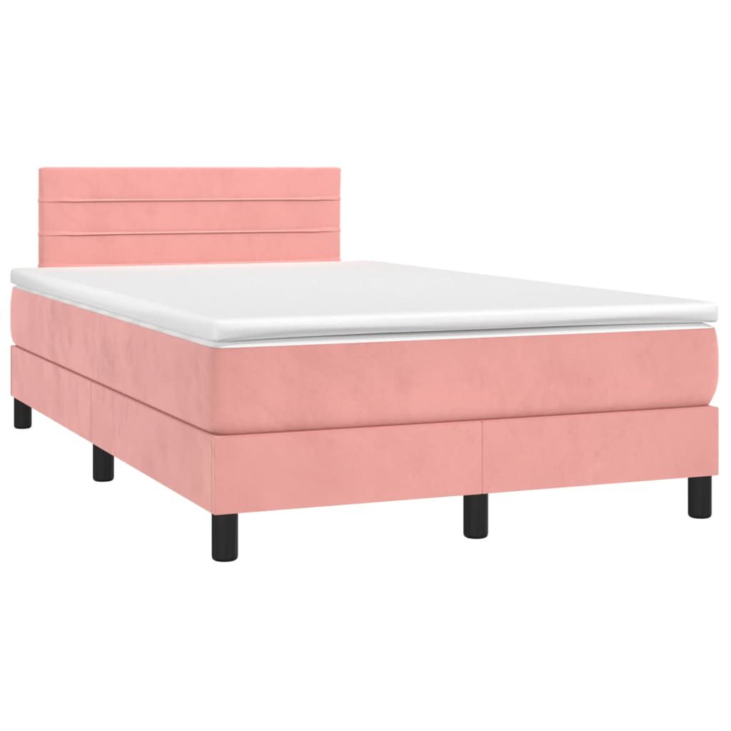 vidaXL Κρεβάτι Boxspring με Στρώμα Ροζ 120x200 εκ. Βελούδινο