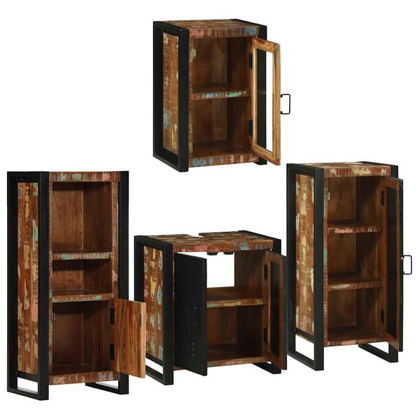 vidaXL Σετ Επίπλων Μπάνιου 4 pcs Πολύχρωμο Στερεό ανακτημένο ξύλο
