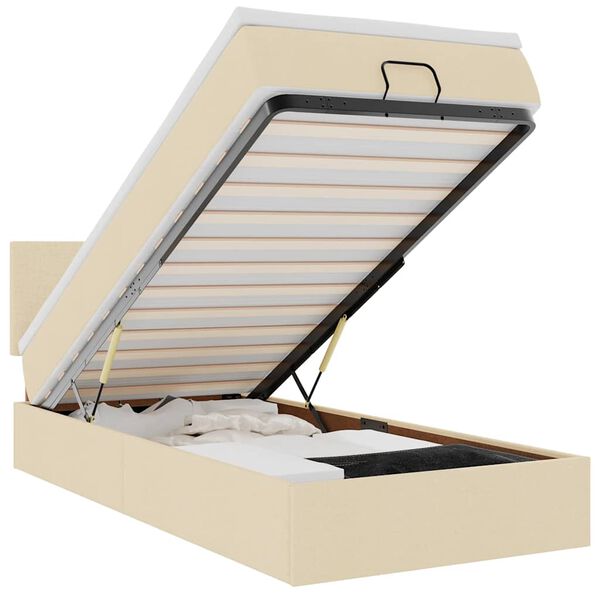 vidaXL Οθωμανικό κρεβάτι με στρώμα & LEDs Cream 90x190cm ύφασμα