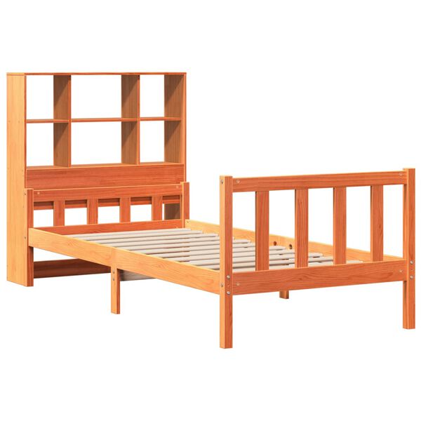 vidaXL Κρεβάτι Βιβλιοθήκη Χωρίς Στρώμα Καφέ 75x190 εκ Μασίφ Πεύκο