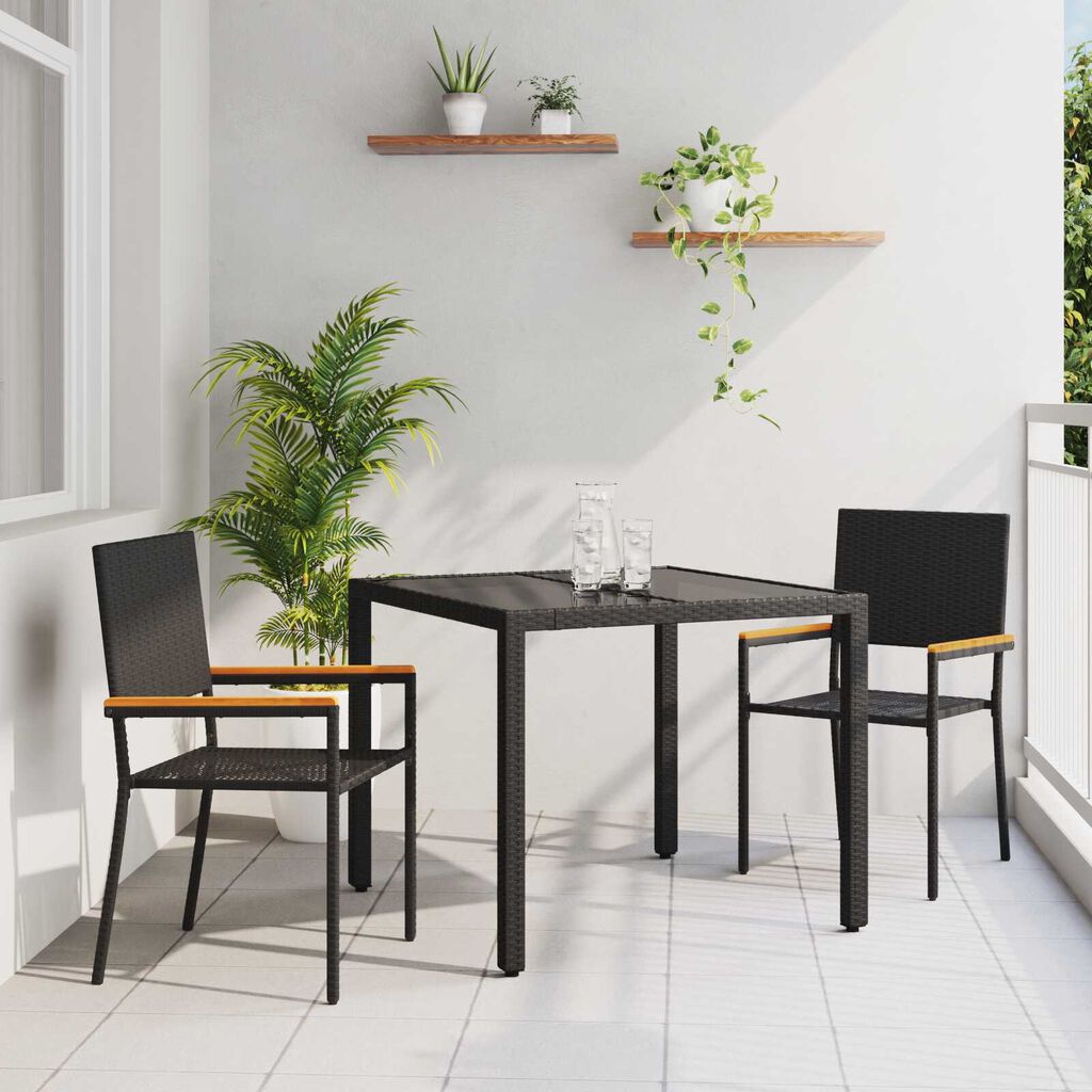 vidaXL Σέτ φαγητού για κήπο 3 pcs Μαύρο 90 x 90 x 75 cm