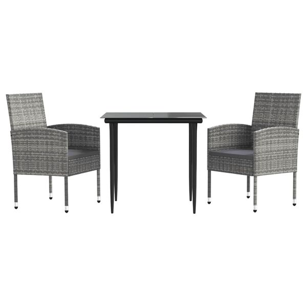 vidaXL Σετ Επίπλων Bistro Κήπου 3τεμ Γκρι/Μαύρο Συνθετικό Ρατάν/Ατσάλι