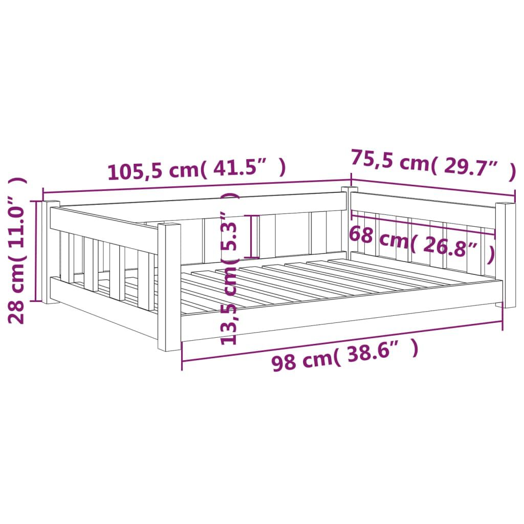 vidaXL Κρεβάτι Σκύλου Λευκό 105,5x75,5x28 εκ. από Μασίφ Ξύλο Πεύκου