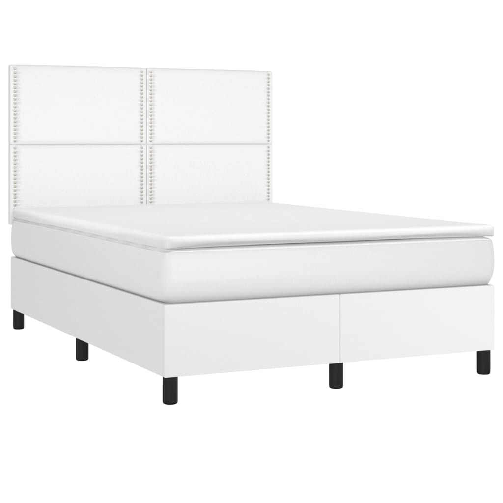 vidaXL Κρεβάτι Boxspring με Στρώμα & LED Λευκό 140x200 εκ. Συνθ. Δέρμα