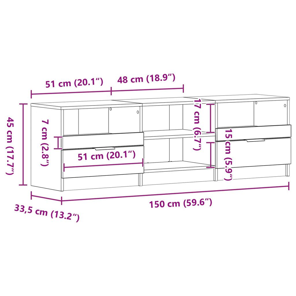 vidaXL Ντουλάπα τηλεόρασης Μαύρο Δρυς 150x33,5x45 εκ Επεξεργασμένο ξύλο