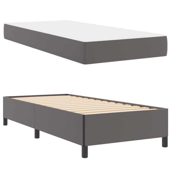 vidaXL Σκελετός κρεβατιού με στρώμα Γκρι 90 x 190 cm Τεχνητό δέρμα