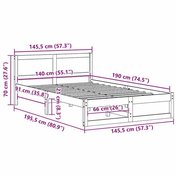 vidaXL Σκελετός Κρεβατιού Καφέ 140 x 190 cm Μασίφ ξύλο πεύκου
