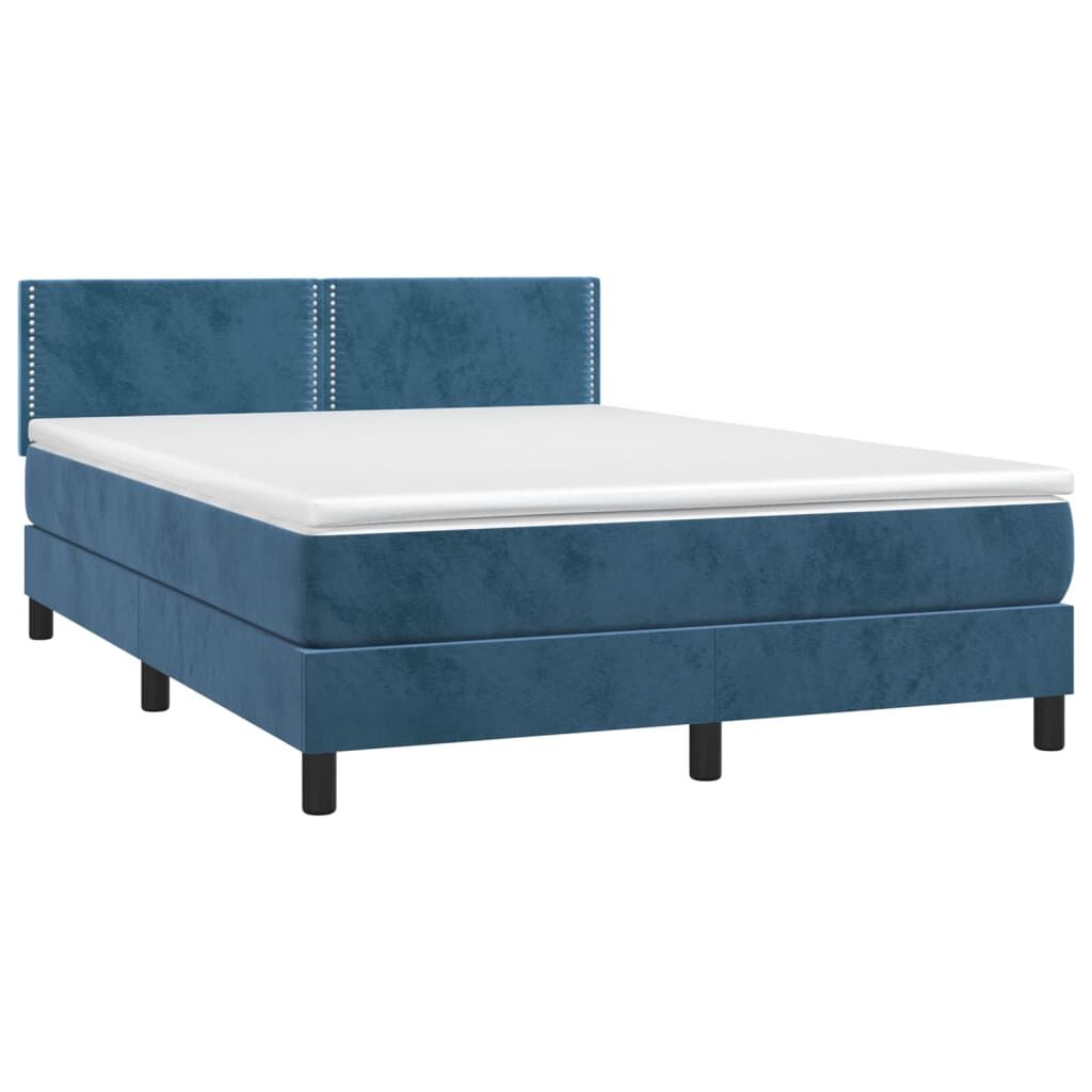 vidaXL Κρεβάτι Boxspring με Στρώμα Σκούρο Μπλε 140x190 εκ. Βελούδινο