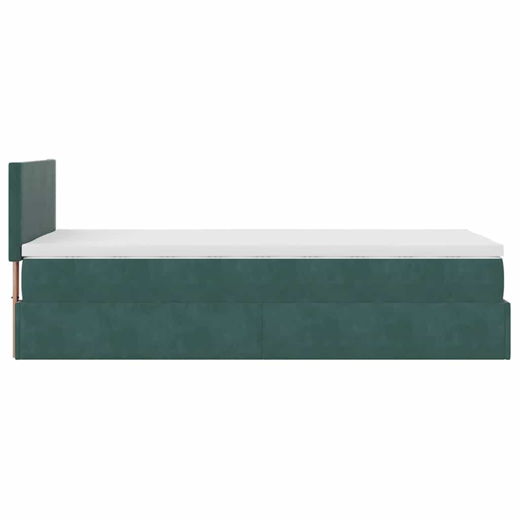 vidaXL Οθωμανικό κρεβάτι με στρώμα & LEDs Dark Green 80x200cm Velvet