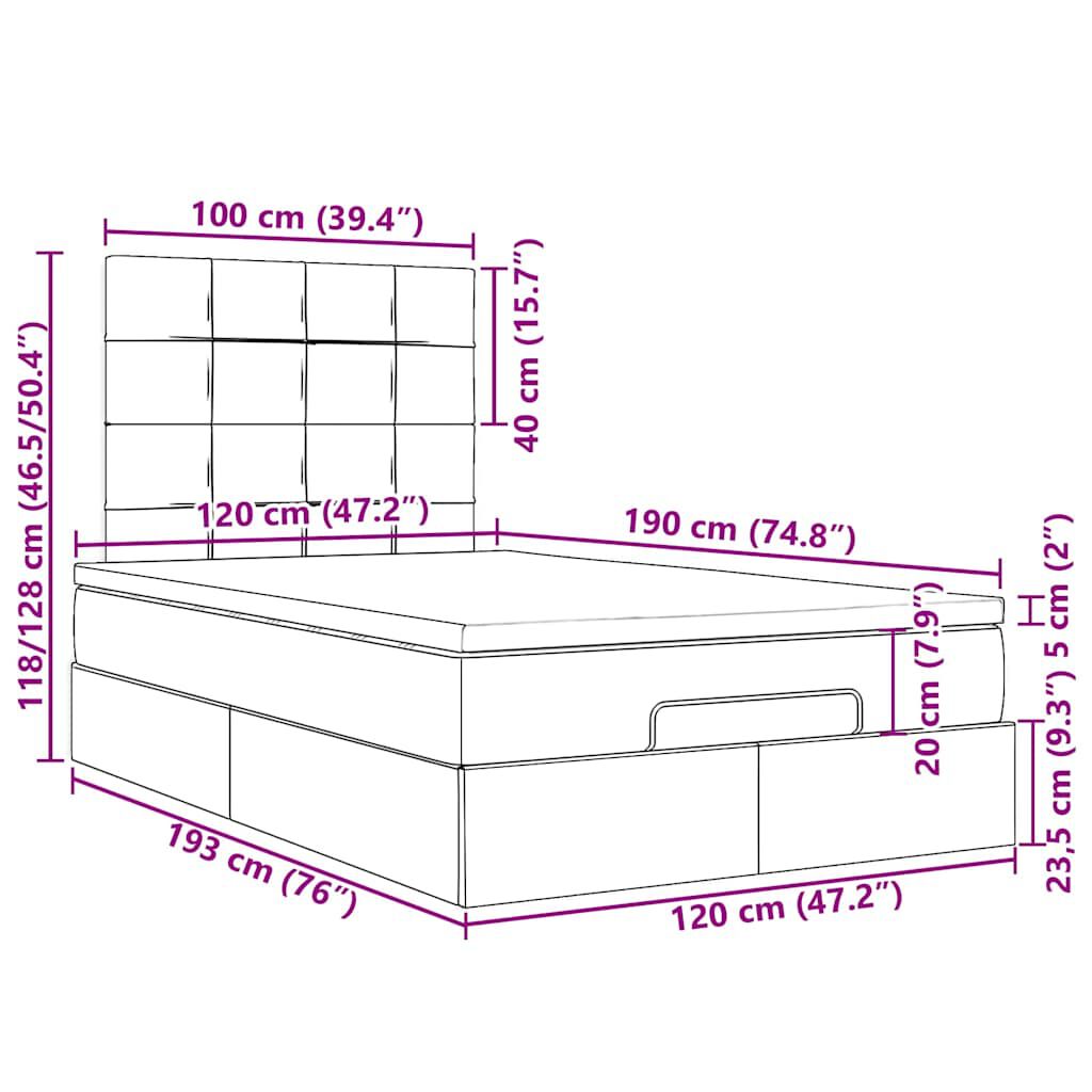 vidaXL Οθωμανικό κρεβάτι με στρώμα Σκούρο καφέ 120x190 cm Ύφασμα