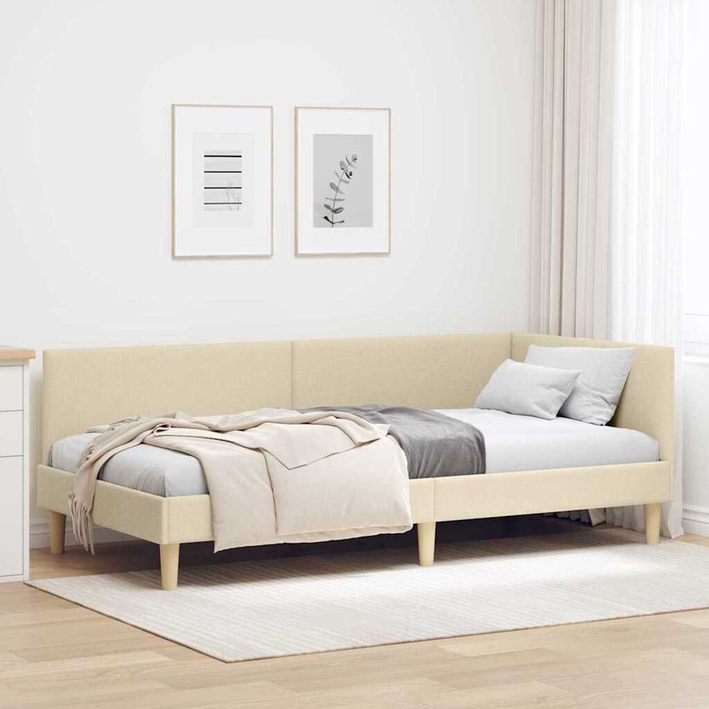 vidaXL Κρεβάτι Γωνίας Άλλο Κρεμ 80 x 200 cm Ύφασμα και Έργο ξύλου