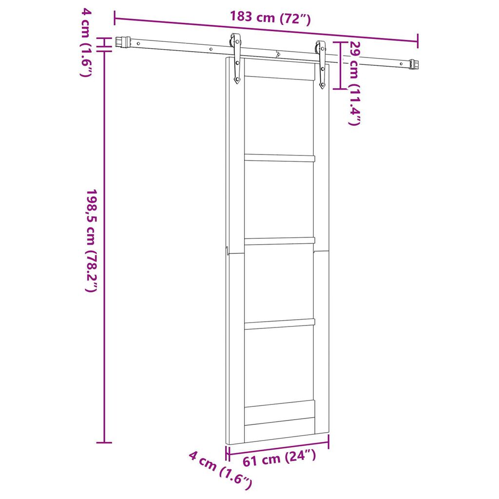 vidaXL Συρόμενη Πόρτα με Σετ Εξαρτημάτων 61x198.5 cm Μασίφ Ξύλο Πεύκου
