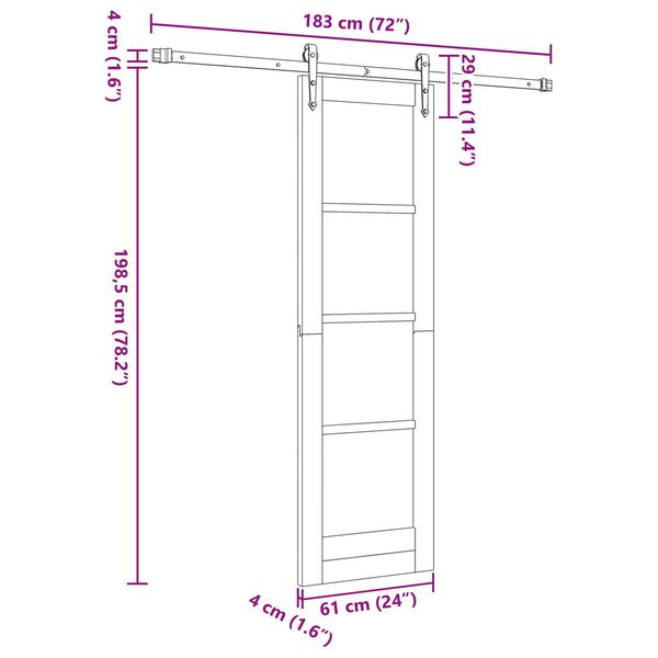 vidaXL Συρόμενη Πόρτα με Σετ Εξαρτημάτων 61x198.5 cm Μασίφ Ξύλο Πεύκου