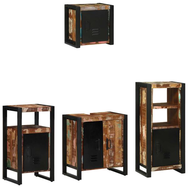 vidaXL Σετ Επίπλων Μπάνιου 4 pcs Πολύχρωμο Στερεό ανακτημένο ξύλο