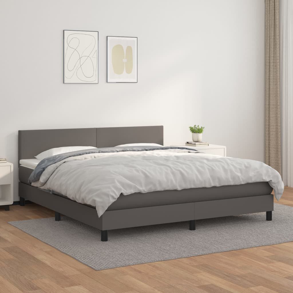 vidaXL Κρεβάτι Boxspring με Στρώμα Γκρι 160x200εκ. από Συνθετικό Δέρμα