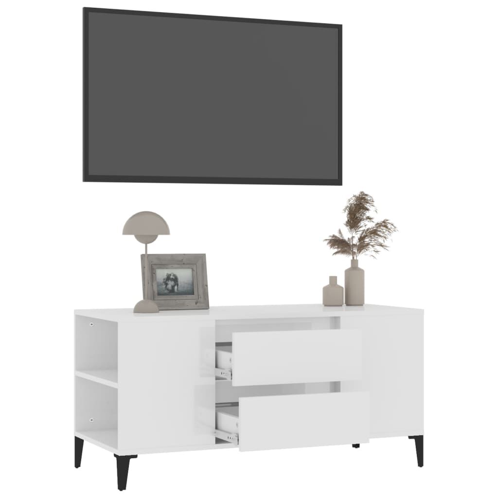 vidaXL Έπιπλο Τηλεόρασης Γυαλ. Λευκό 102x44,5x50 εκ.Επεξεργασμένο Ξύλο